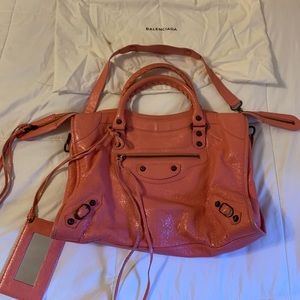 Balenciaga pink bag with strap and mirror and dustcover